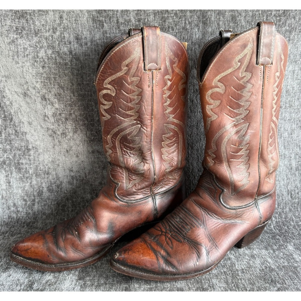 Vintage Justin Cowboy Boots Made in USA Brown Leather Men's Size 10 D Style 2676